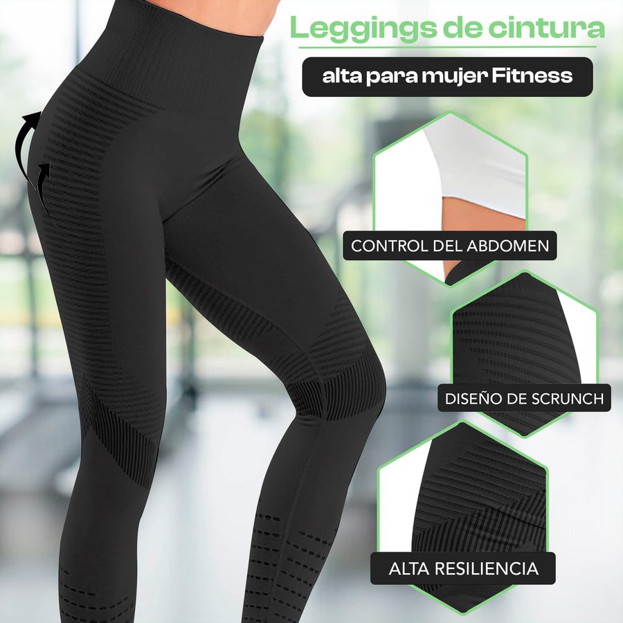 Leggings Deportivos Mujer Levanta Glúteos Sin Costuras · Cintura Alta · CH a XG color Negro