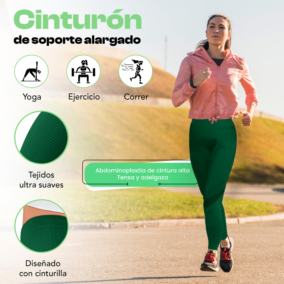 Leggings Deportivos Mujer Levanta Glúteos Sin Costuras · Cintura Alta · CH a XG color Verde