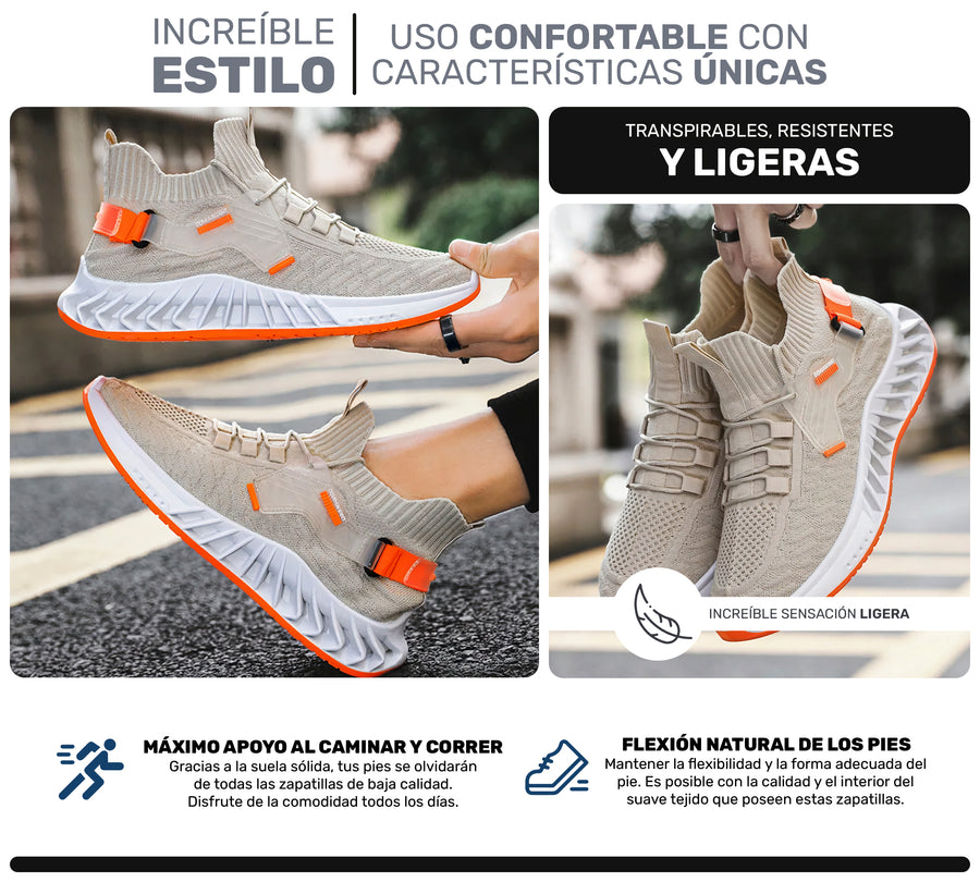 Tenis Hombre tipo Calcetín Transpirables · Suela Gruesa Amortiguada · Tallas 40 y 43 color Beige
