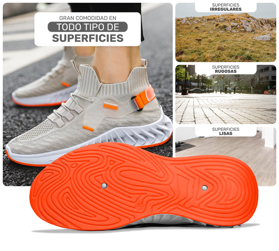 Tenis Hombre tipo Calcetín Transpirables · Suela Gruesa Amortiguada · Tallas 40 y 43 color Beige