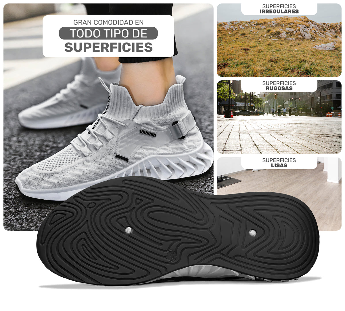 Tenis Hombre tipo Calcetín Transpirables · Suela Gruesa Amortiguada · Tallas 40 y 43 color Gris