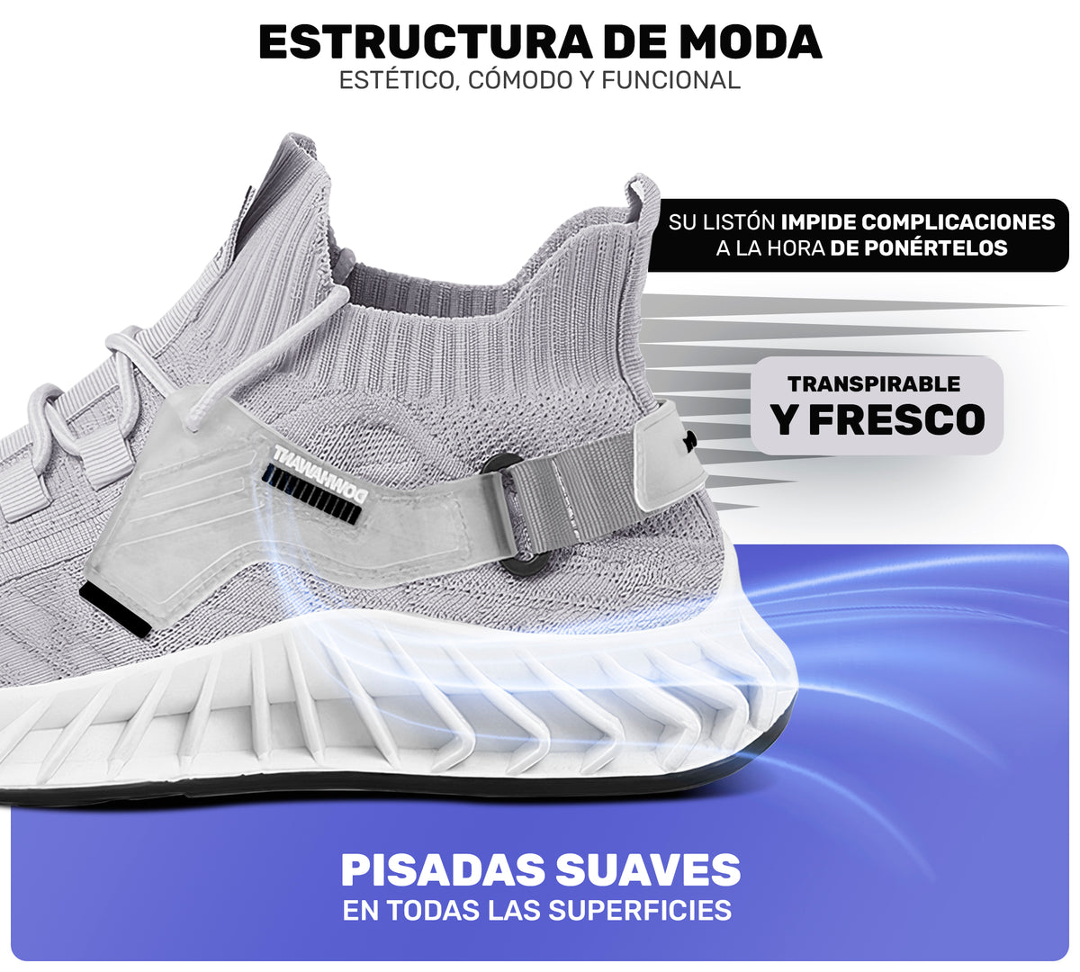 Tenis Hombre tipo Calcetín Transpirables · Suela Gruesa Amortiguada · Tallas 40 y 43 color Gris