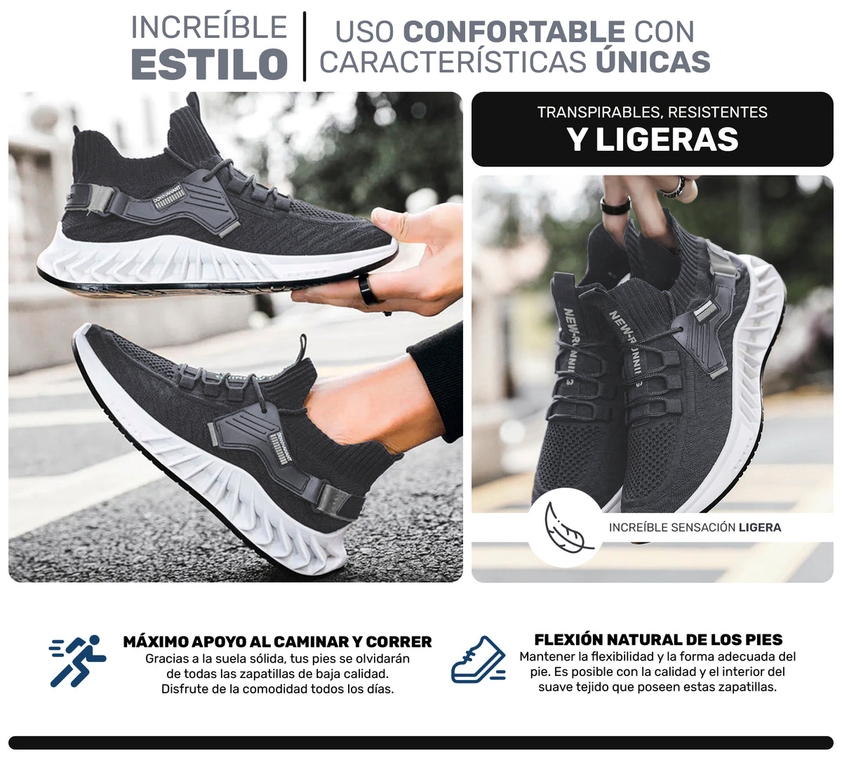Tenis Hombre tipo Calcetín Transpirables · Suela Gruesa Amortiguada · Tallas 40 y 43 color Gris Oxford