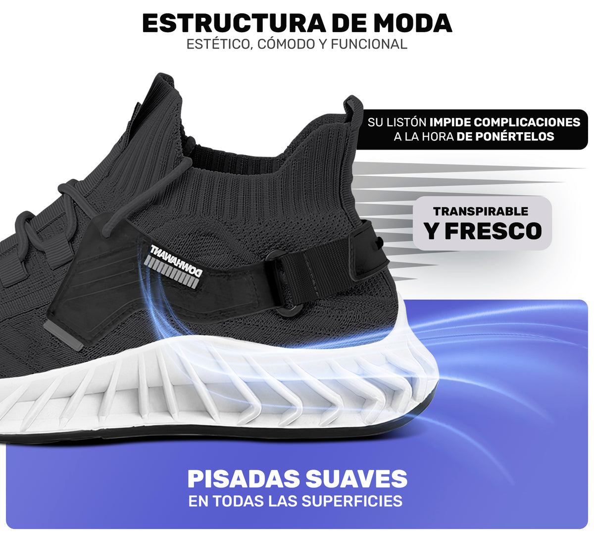 Tenis Hombre tipo Calcetín Transpirables · Suela Gruesa Amortiguada · Tallas 40 y 43 color Gris Oxford