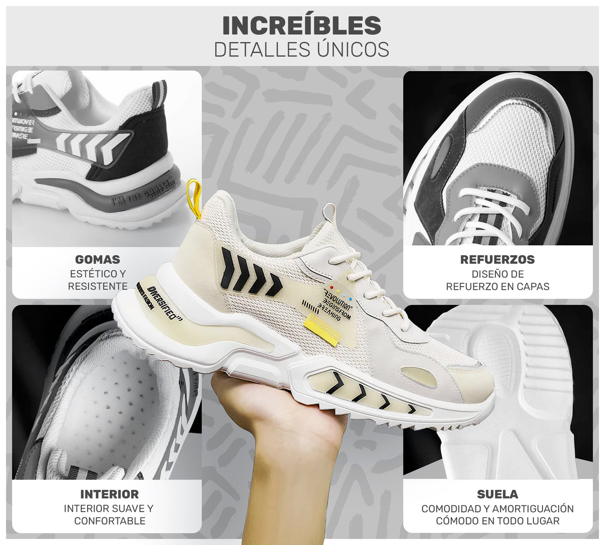 Tenis Hombre Casuales Chunky Blancos · Suela Gruesa Acolchada · Tallas 40 a 43 color Blanco