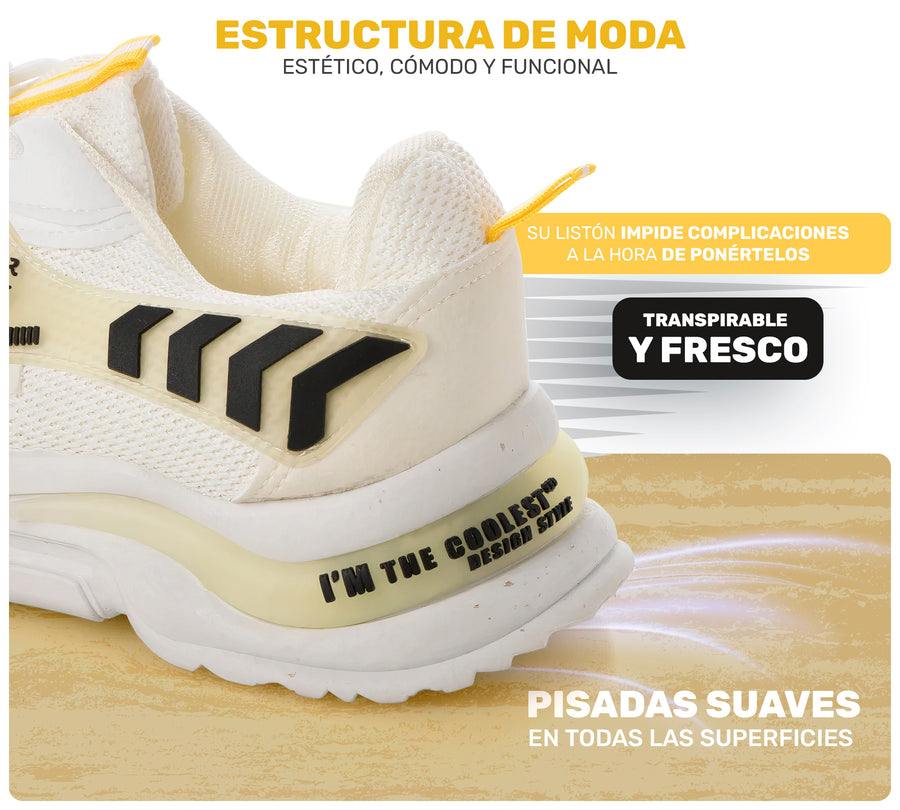 Tenis Hombre Casuales Chunky Blancos · Suela Gruesa Acolchada · Tallas 40 a 43 color Blanco