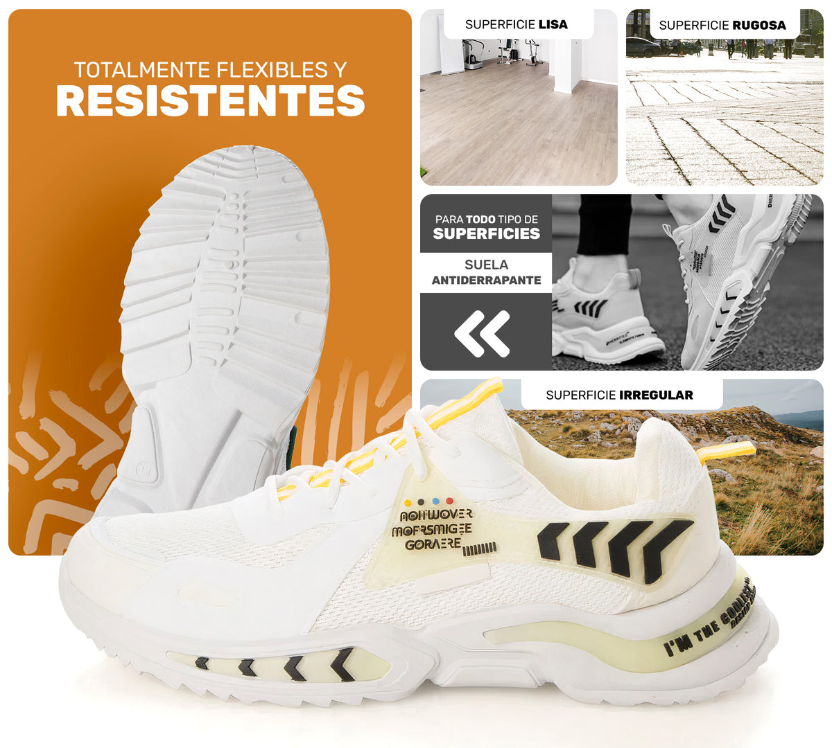 Tenis Hombre Casuales Chunky Blancos · Suela Gruesa Acolchada · Tallas 40 a 43 color Blanco