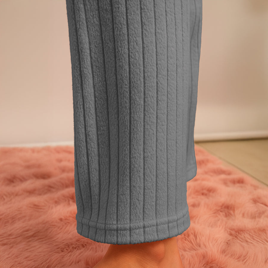 Pijama Polar Mujer Acanalada 2 Piezas · Manga Larga y Pantalón · Unitalla color Gris