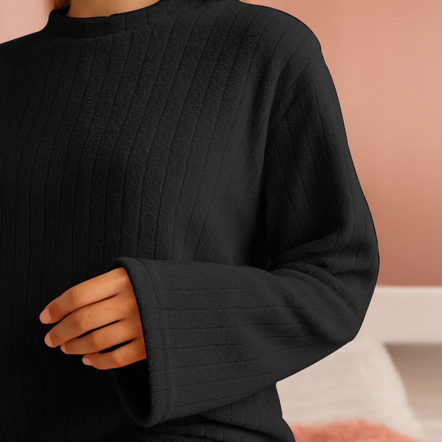 Pijama Polar Mujer Acanalada 2 Piezas · Manga Larga y Pantalón · Unitalla color Negro