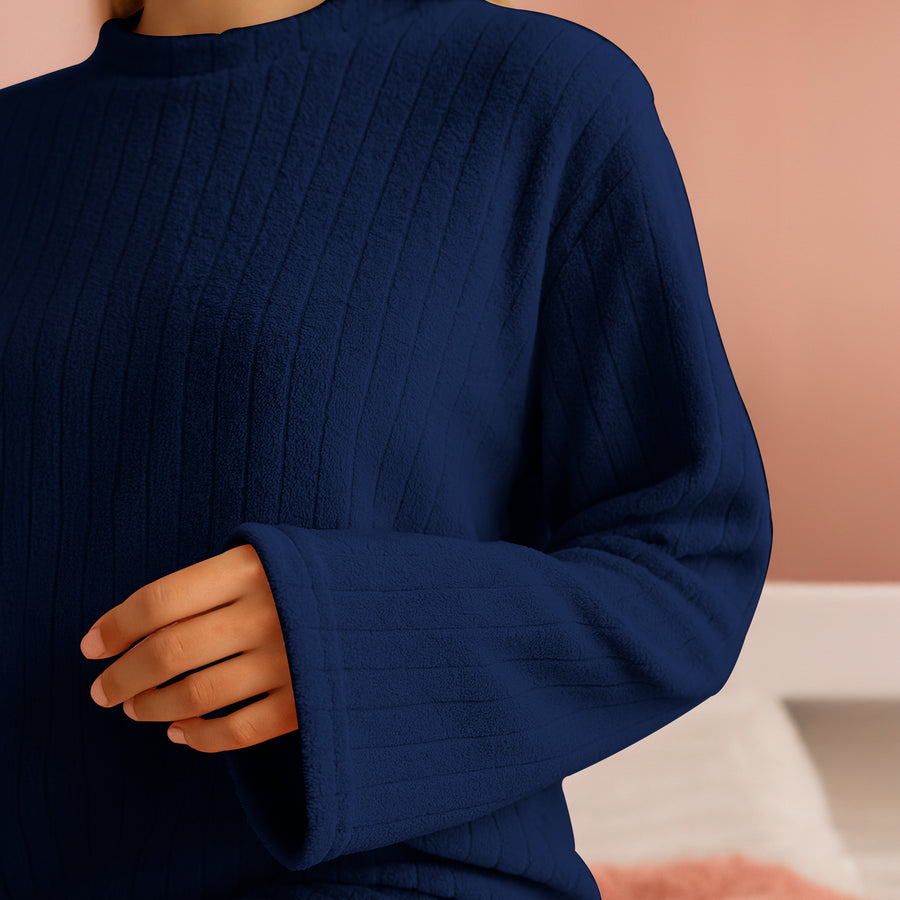 Pijama Polar Mujer Acanalada 2 Piezas · Manga Larga y Pantalón · Unitalla color Azul Marino