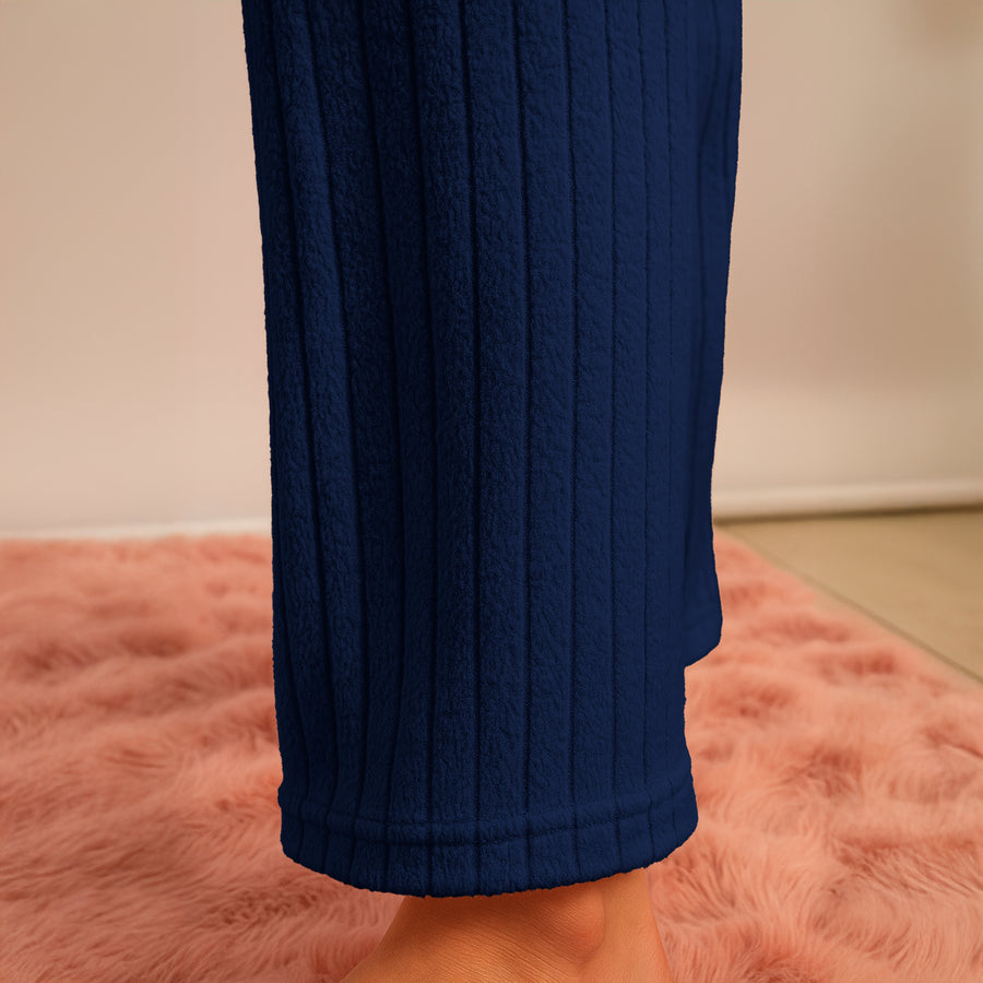 Pijama Polar Mujer Acanalada 2 Piezas · Manga Larga y Pantalón · Unitalla color Azul Marino