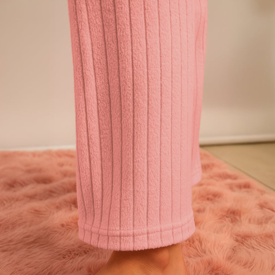 Pijama Polar Mujer Acanalada 2 Piezas · Manga Larga y Pantalón · Unitalla color Rosa Fuerte