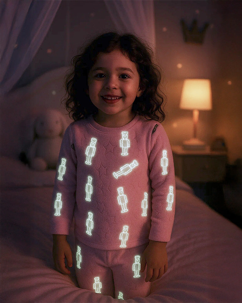 Pijama Afelpada Niña Polar de 2 Piezas · Brilla en la Oscuridad · Tallas 4 a 10 · Diseño Cascanueces