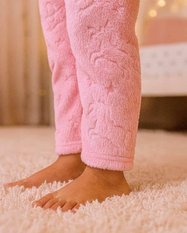 Pijama Afelpada Niña Polar de 2 Piezas · Brilla en la Oscuridad · Tallas 4 a 10 · Diseño Rosa con Estrellas