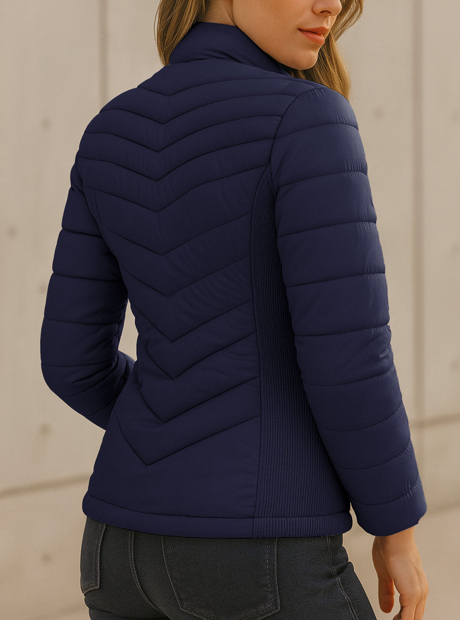 Chamarra Acolchada Mujer Ligera e Impermeable · Cuello Alto color Azul Marino