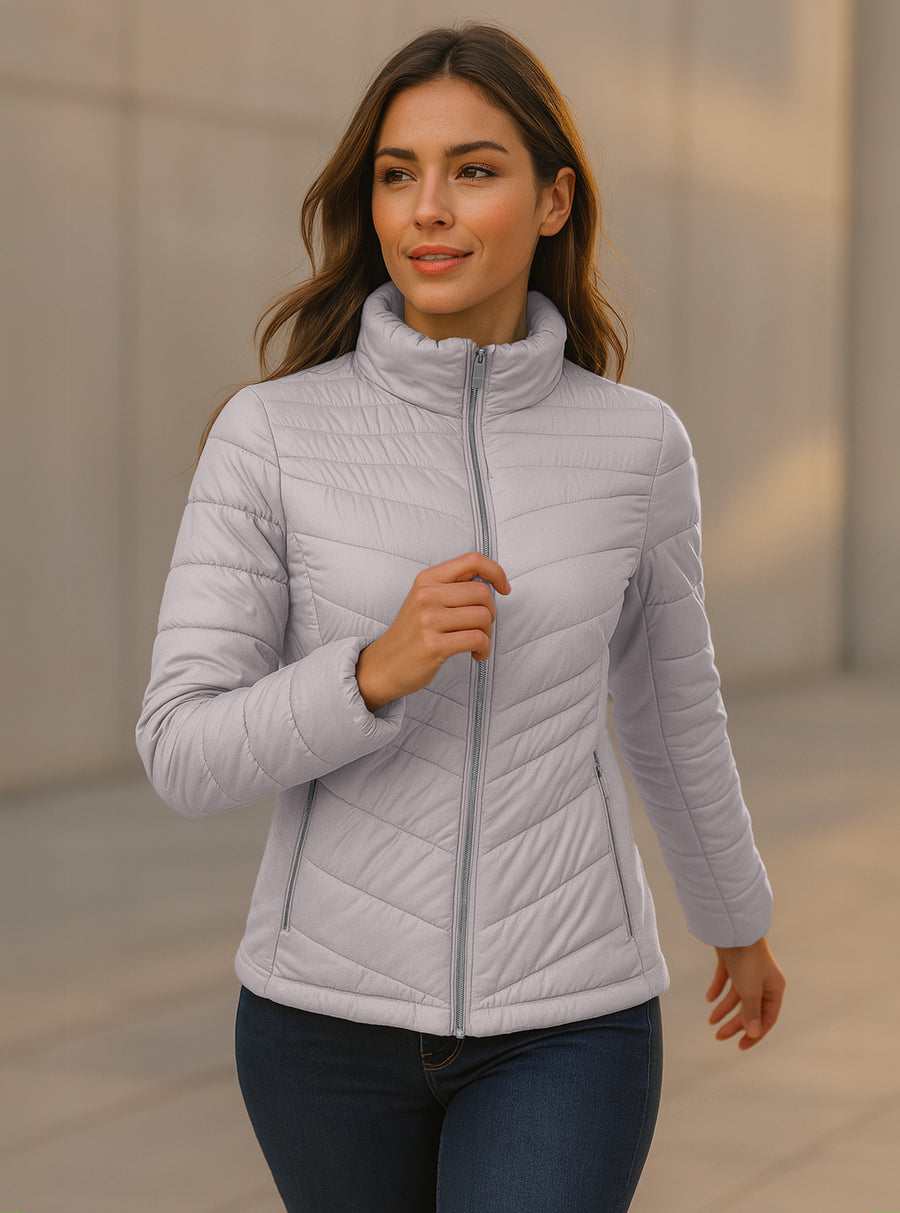 Chamarra Acolchada Mujer Ligera e Impermeable · Cuello Alto color Rosa