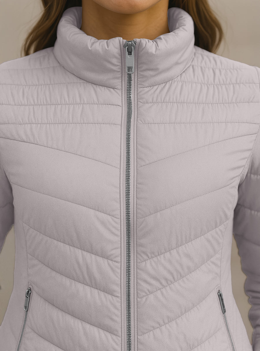 Chamarra Acolchada Mujer Ligera e Impermeable · Cuello Alto color Rosa