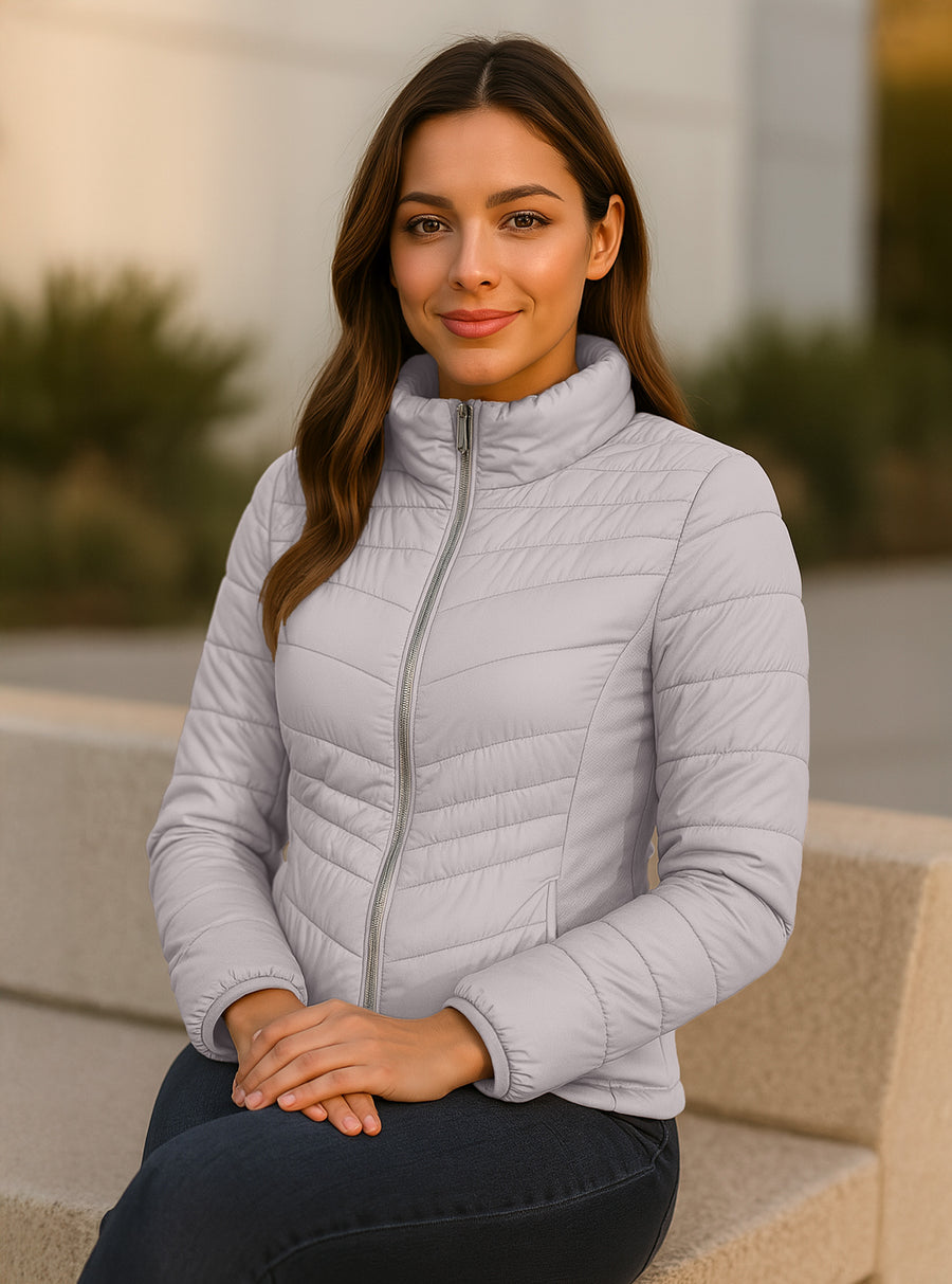 Chamarra Acolchada Mujer Ligera e Impermeable · Cuello Alto color Rosa