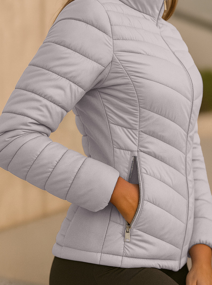 Chamarra Acolchada Mujer Ligera e Impermeable · Cuello Alto color Rosa