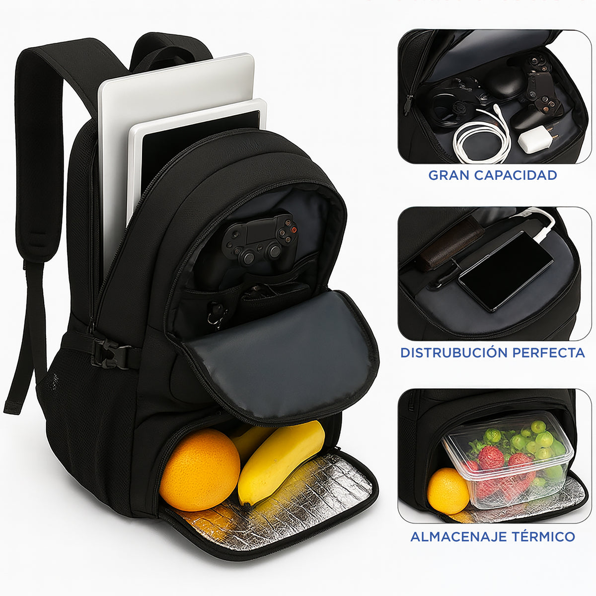 Mochila para Laptop 15" con Compartimento Térmico para Lonche · Puerto USB · Impermeable