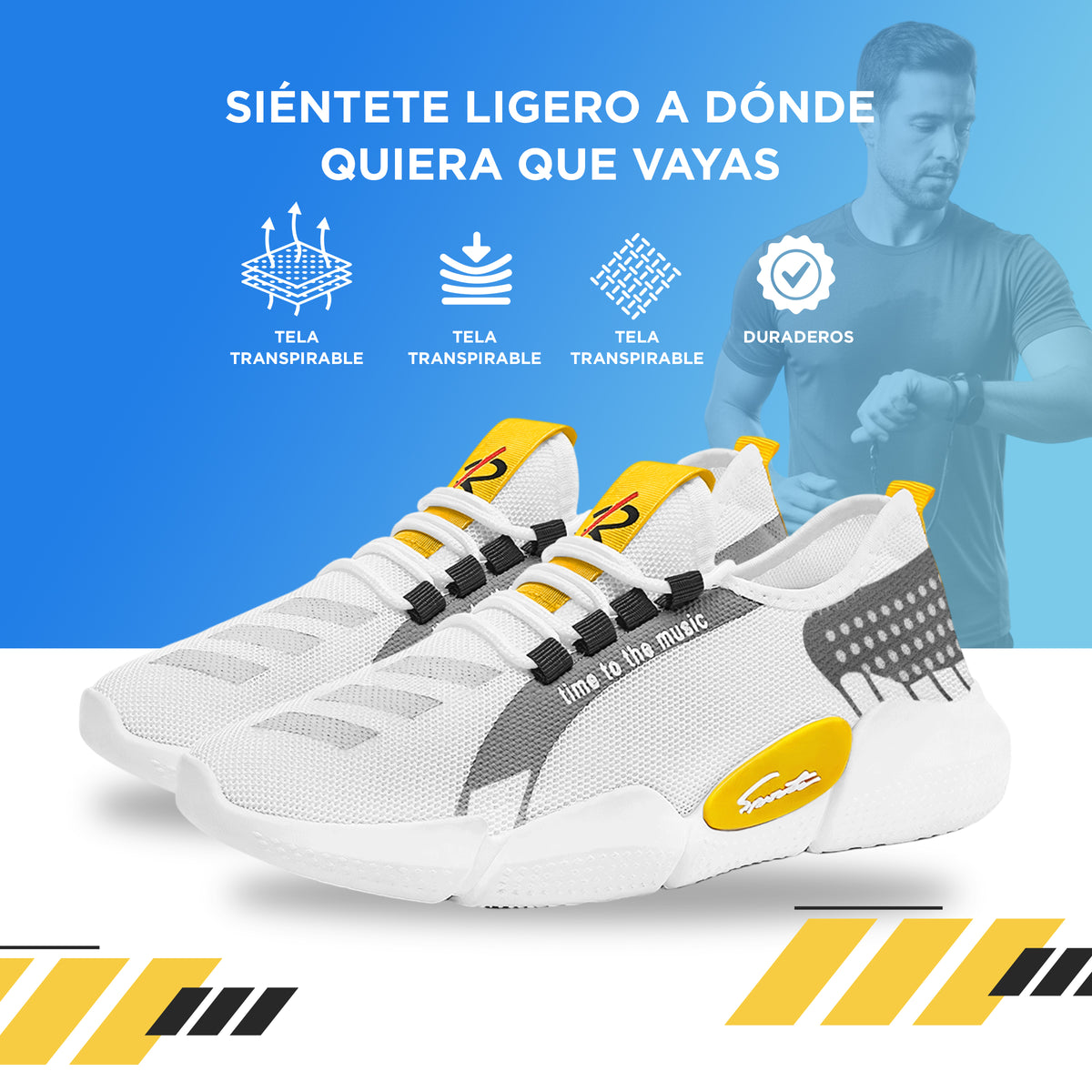 Tenis Deportivos Unisex de Malla Transpirable · Suela Ligera Antiderrapante · Tallas 39, 40 y 44 color Blanco