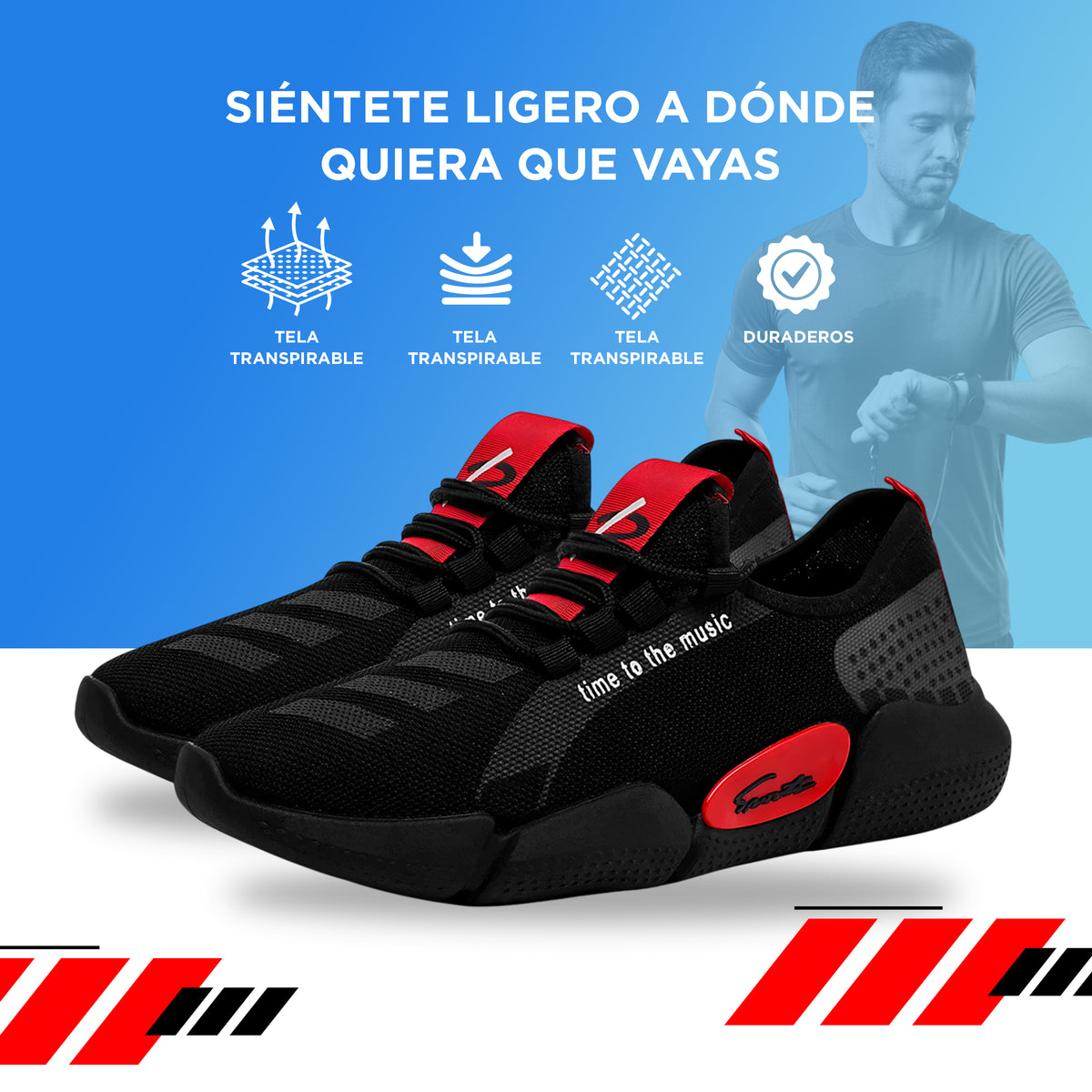 Tenis Deportivos Unisex de Malla Transpirable · Suela Ligera Antiderrapante · Tallas 39, 40 y 44 color Negro