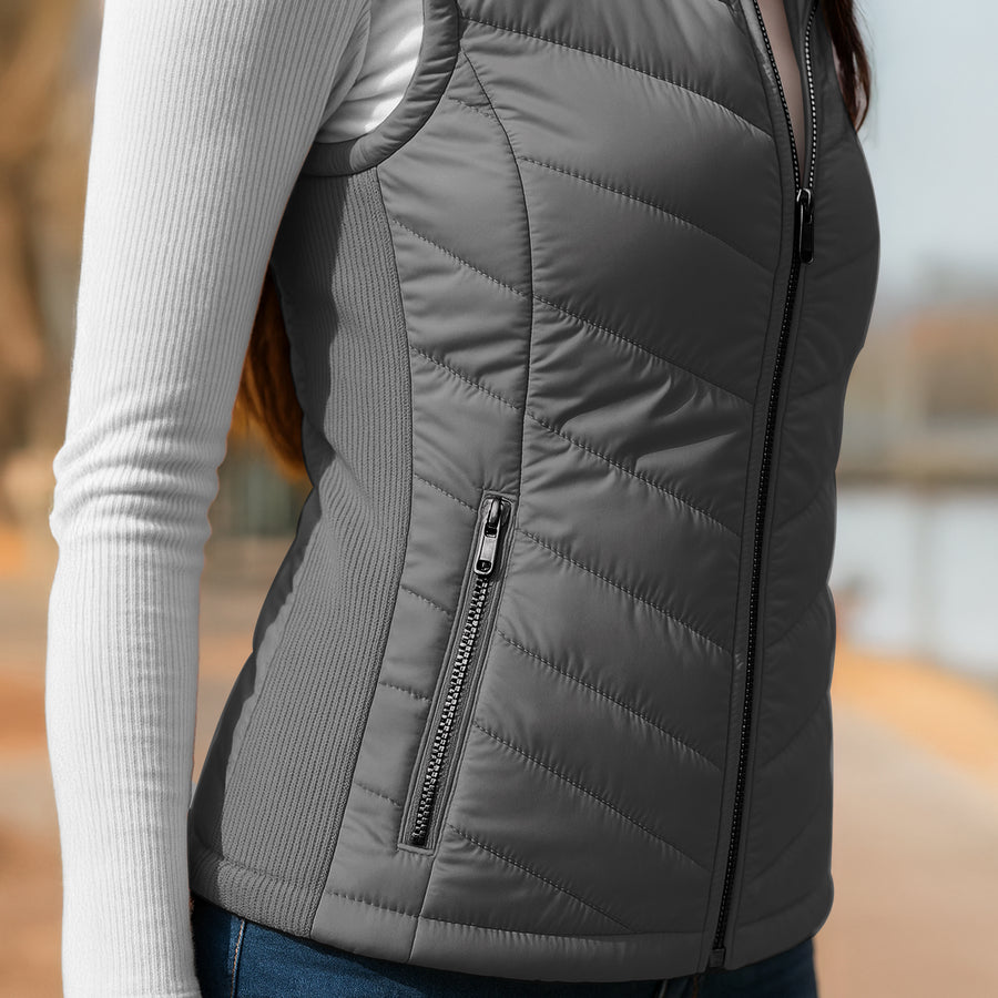 Chaleco Acolchado Mujer Ligero e Impermeable · Cuello Alto color Gris