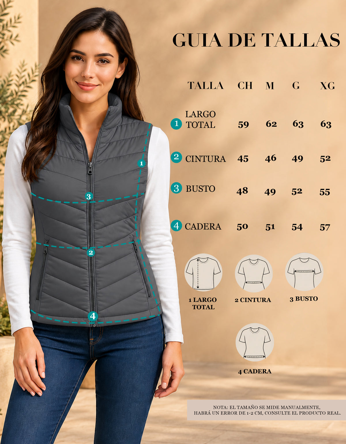 Chaleco Acolchado Mujer Ligero e Impermeable · Cuello Alto color Gris