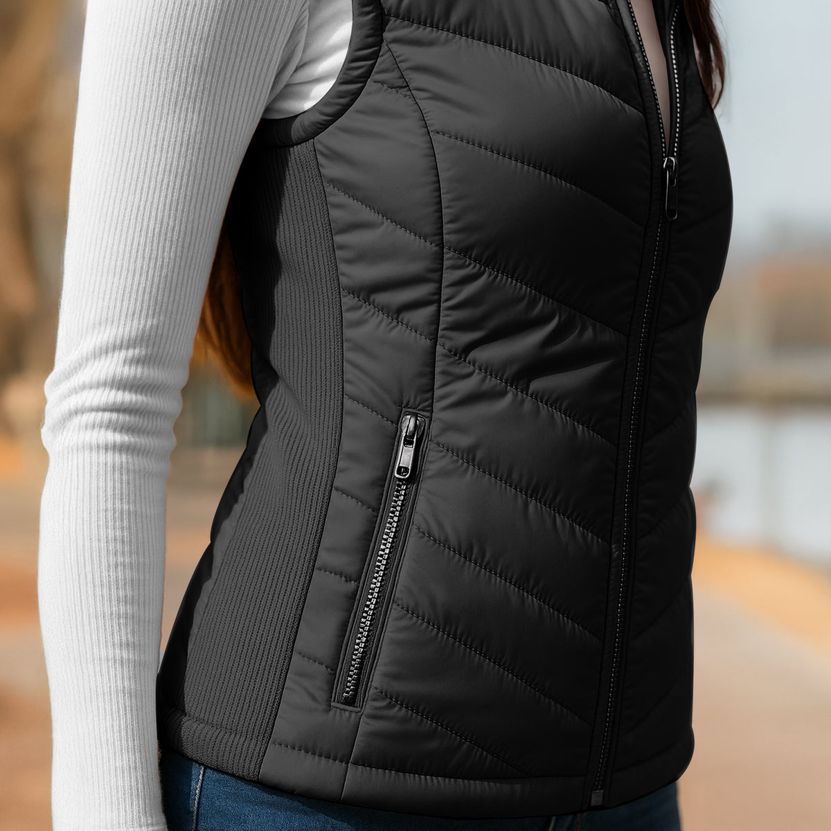 Chaleco Acolchado Mujer Ligero e Impermeable · Cuello Alto color Negro