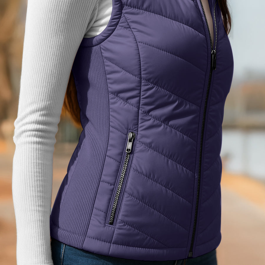 Chaleco Acolchado Mujer Ligero e Impermeable · Cuello Alto color Azul Marino
