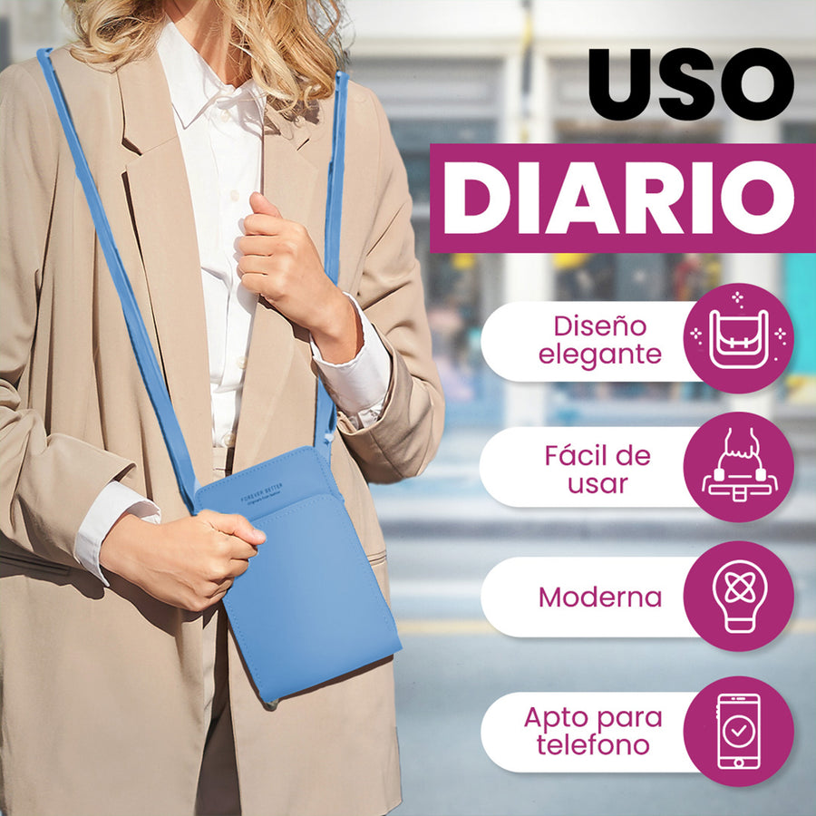 Bolsa Crossbody para Celular Mujer con Cierre y Correa Ajustable 18 × 10.5 cm color Azul