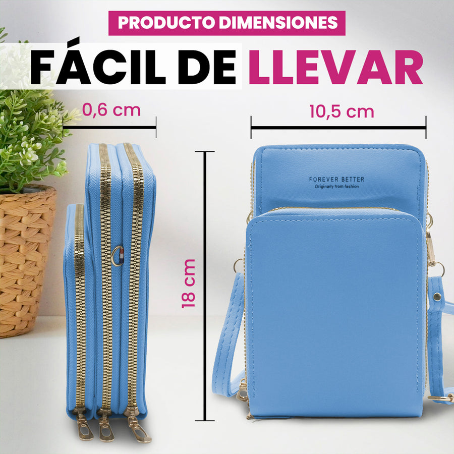 Bolsa Crossbody para Celular Mujer con Cierre y Correa Ajustable 18 × 10.5 cm color Azul