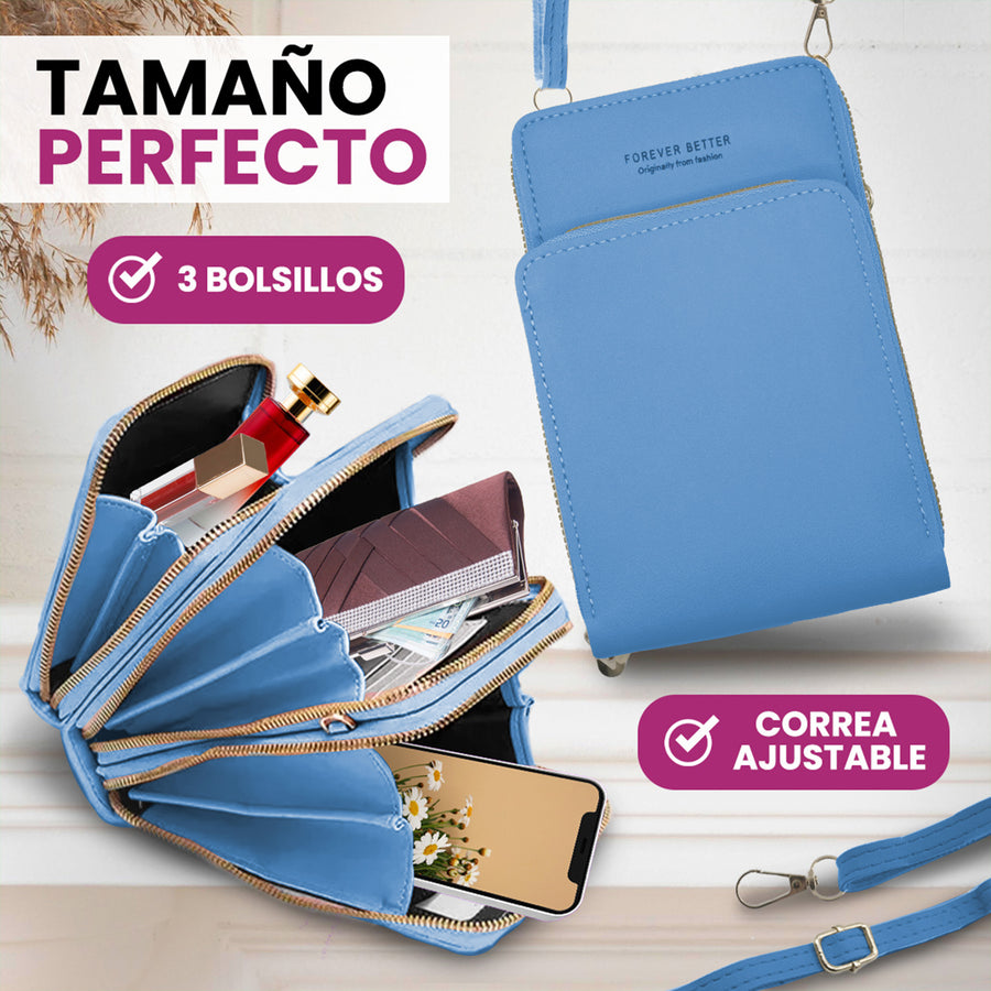 Bolsa Crossbody para Celular Mujer con Cierre y Correa Ajustable 18 × 10.5 cm color Azul