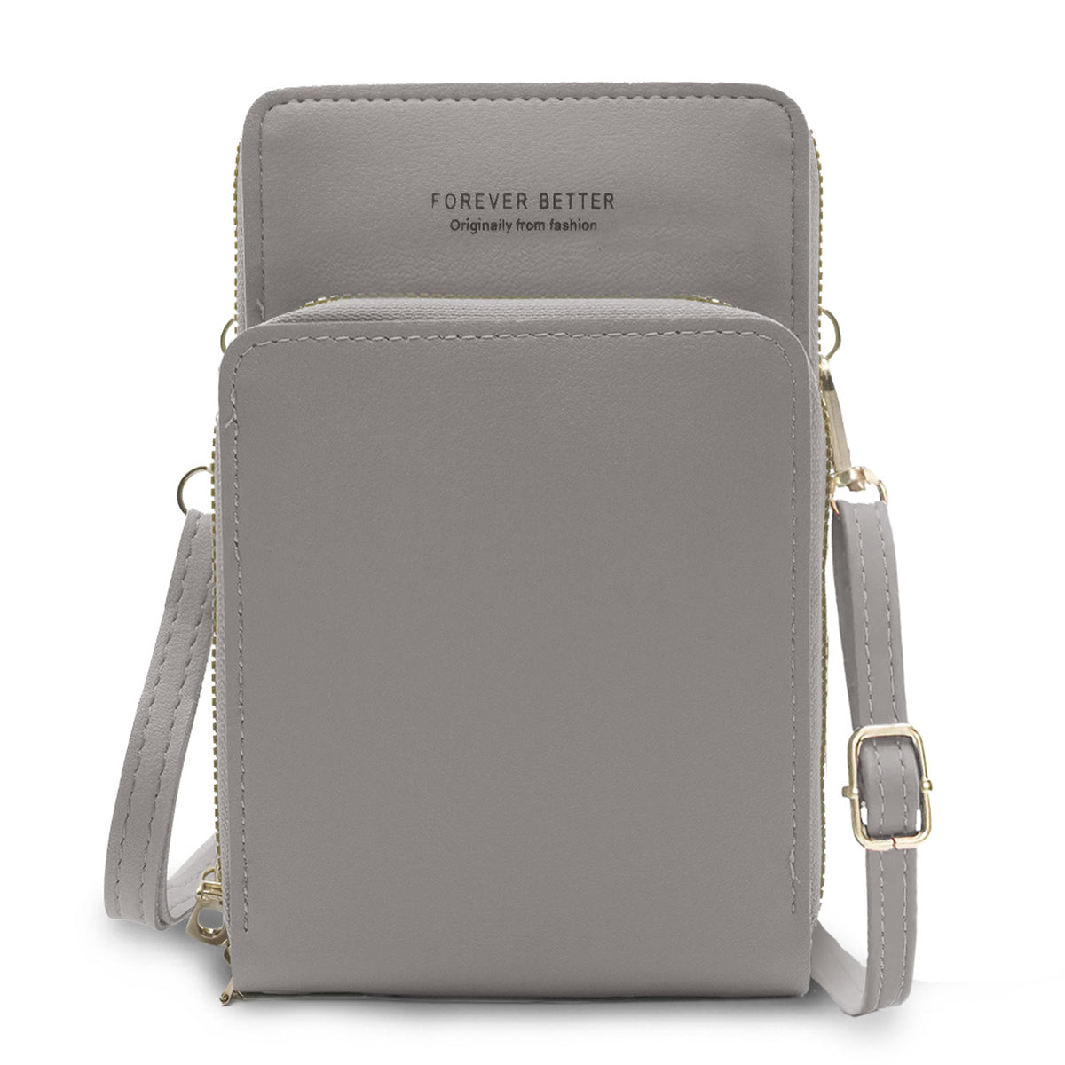 Bolsa Crossbody para Celular Mujer con Cierre y Correa Ajustable 18 × 10.5 cm color Gris