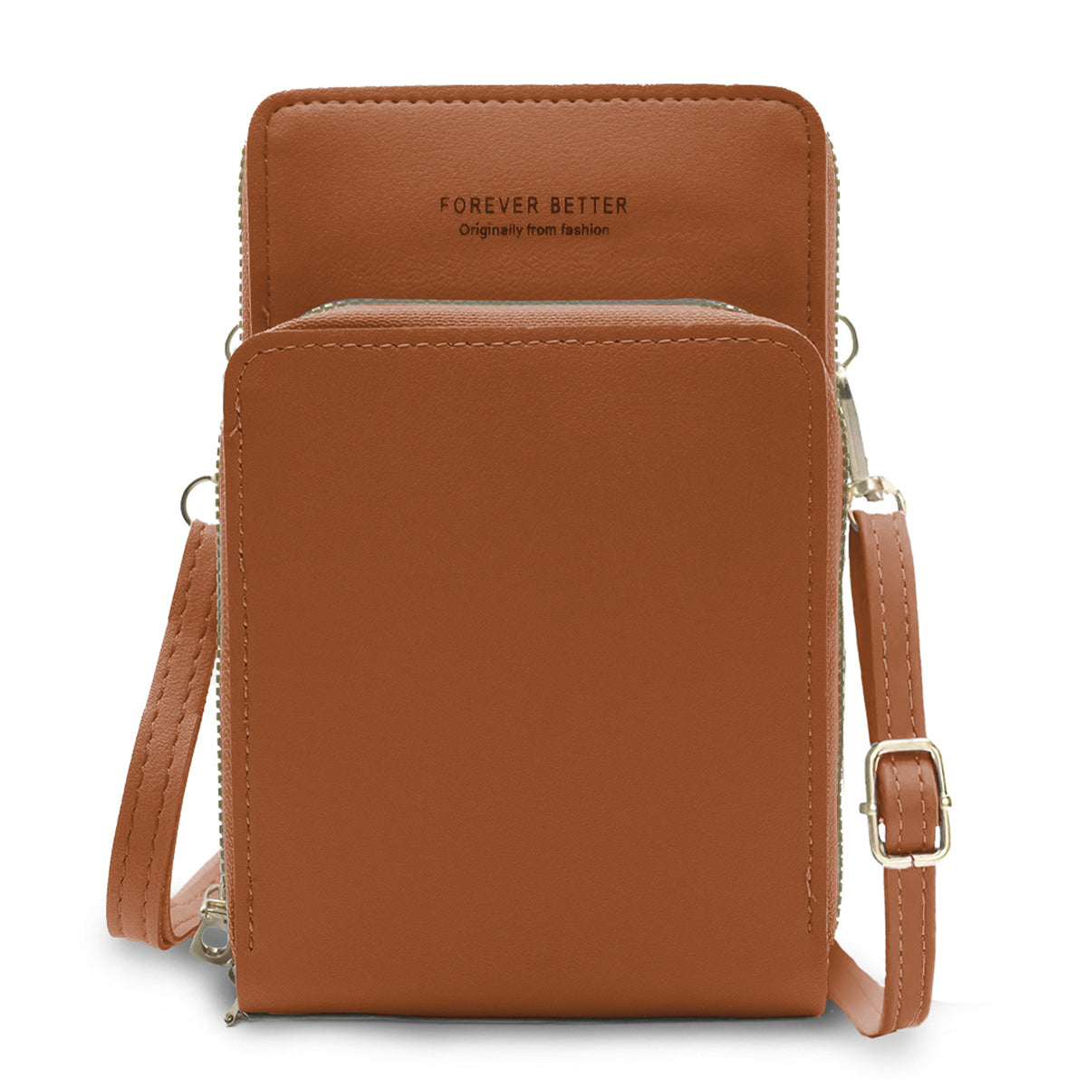 Bolsa Crossbody para Celular Mujer con Cierre y Correa Ajustable 18 × 10.5 cm color Café
