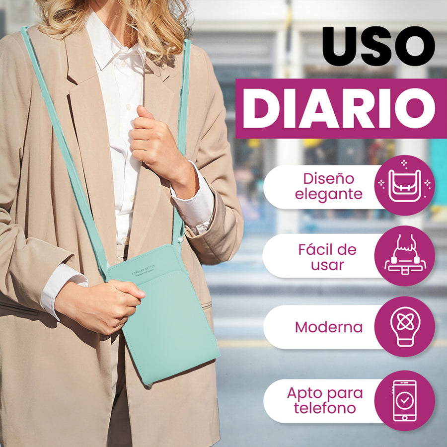 Bolsa Crossbody para Celular Mujer con Cierre y Correa Ajustable 18 × 10.5 cm color Menta