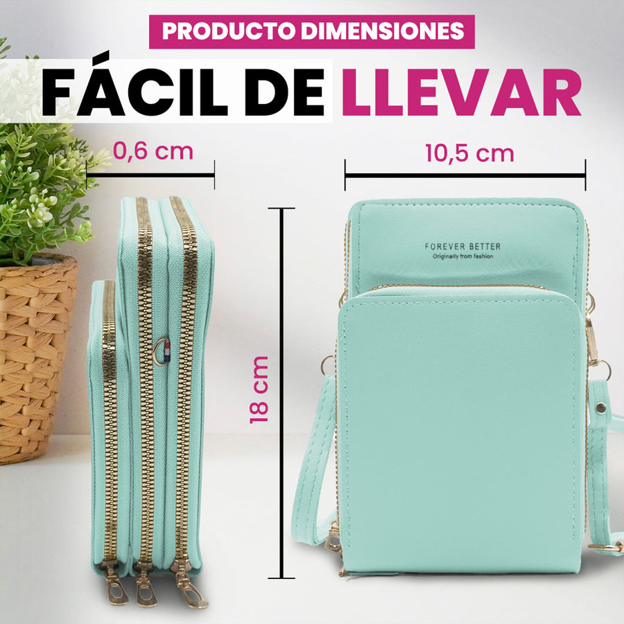 Bolsa Crossbody para Celular Mujer con Cierre y Correa Ajustable 18 × 10.5 cm color Menta