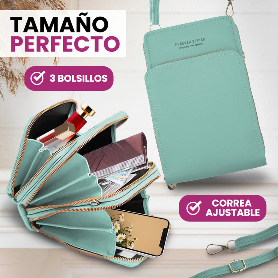 Bolsa Crossbody para Celular Mujer con Cierre y Correa Ajustable 18 × 10.5 cm color Menta