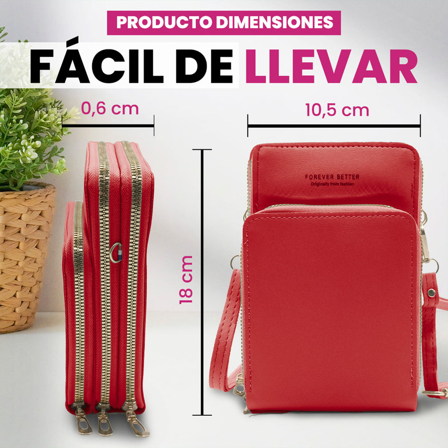 Bolsa Crossbody para Celular Mujer con Cierre y Correa Ajustable 18 × 10.5 cm color Rojo