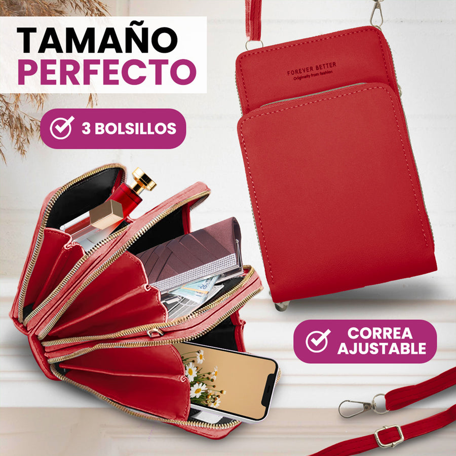 Bolsa Crossbody para Celular Mujer con Cierre y Correa Ajustable 18 × 10.5 cm color Rojo