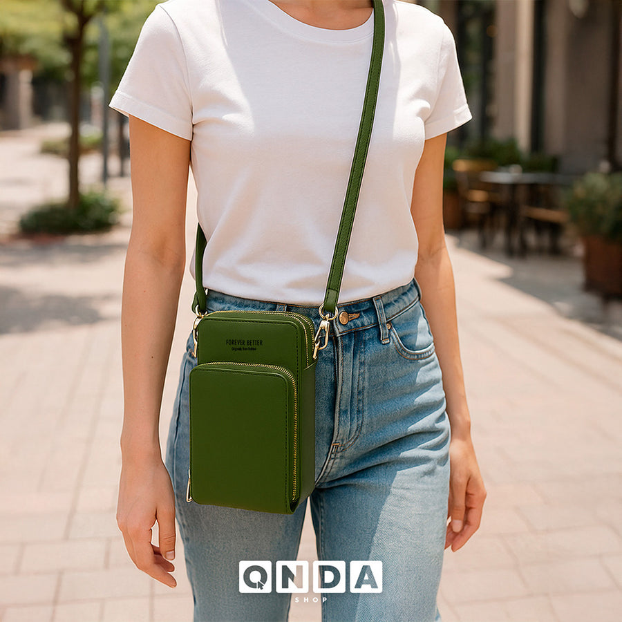 Bolsa Crossbody para Celular Mujer con Cierre y Correa Ajustable 18 × 10.5 cm color Verde