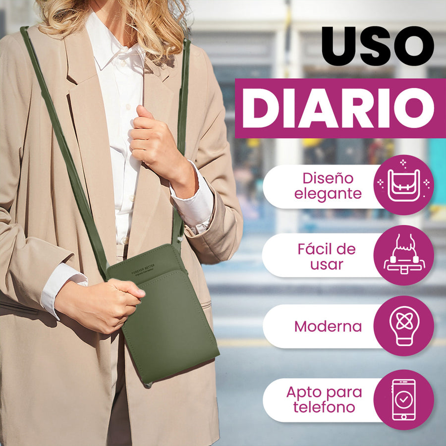 Bolsa Crossbody para Celular Mujer con Cierre y Correa Ajustable 18 × 10.5 cm color Verde