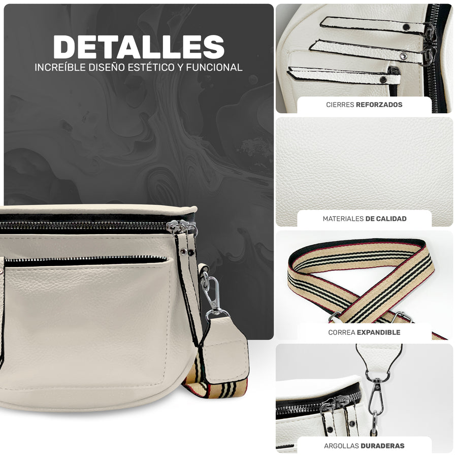 Bolsa Cruzada Mujer de Piel Sintética · Correa Ancha Ajustable 80 a 140 cm · 25 × 20 cm color Blanco