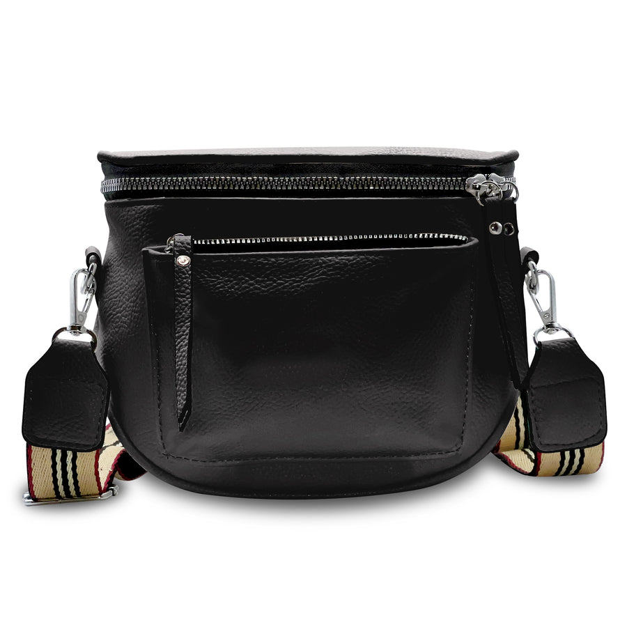 Bolsa Cruzada Mujer de Piel Sintética · Correa Ancha Ajustable 80 a 140 cm · 25 × 20 cm color Negro