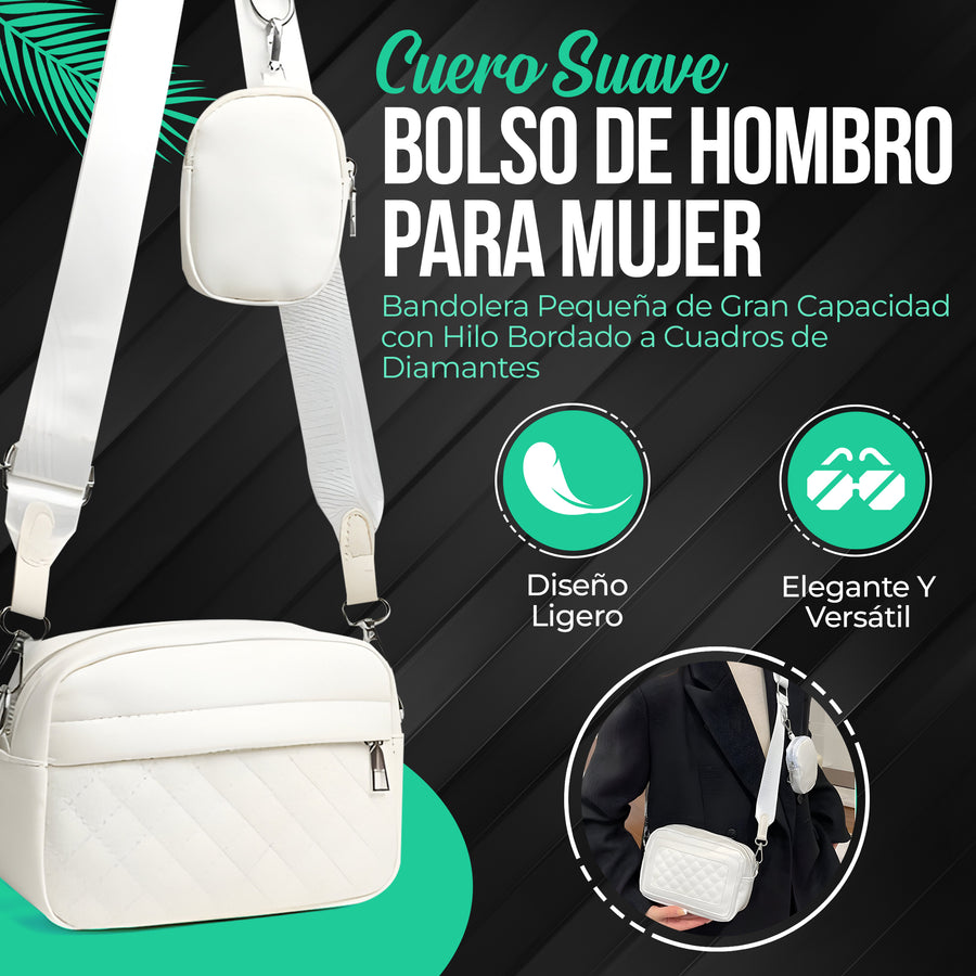Bolso de Hombro Acolchado para Mujer con Monedero · Correa Ancha · Gran Capacidad color Blanco