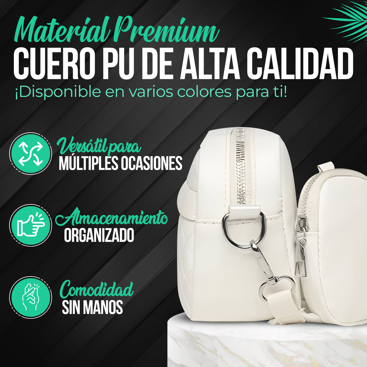 Bolso de Hombro Acolchado para Mujer con Monedero · Correa Ancha · Gran Capacidad color Blanco