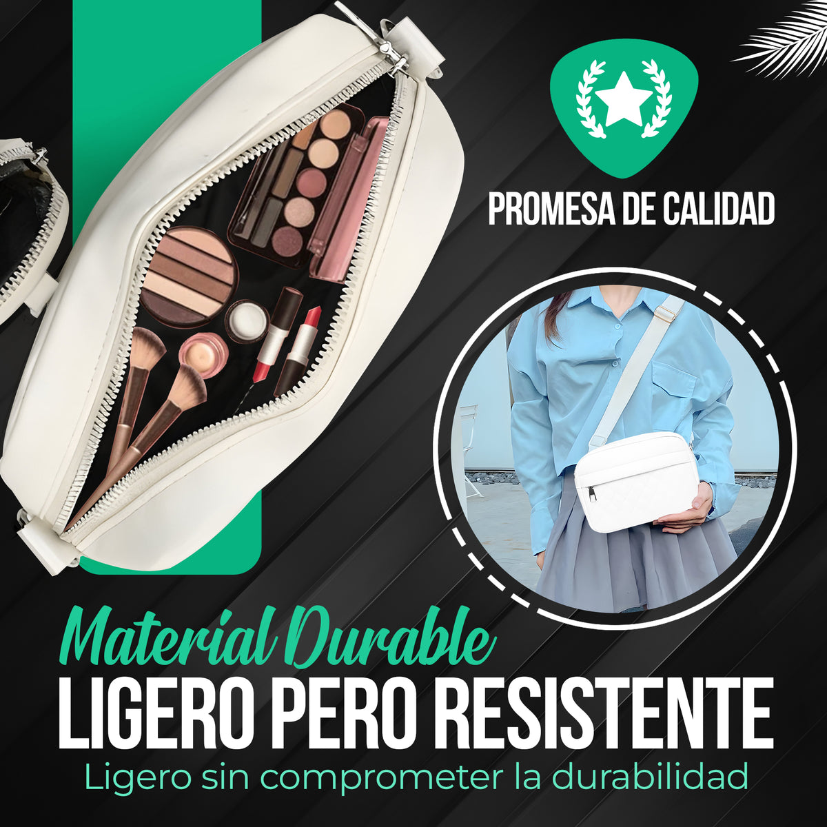 Bolso de Hombro Acolchado para Mujer con Monedero · Correa Ancha · Gran Capacidad color Blanco