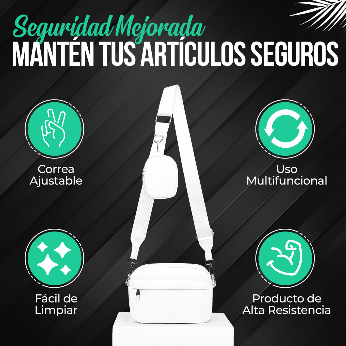 Bolso de Hombro Acolchado para Mujer con Monedero · Correa Ancha · Gran Capacidad color Blanco