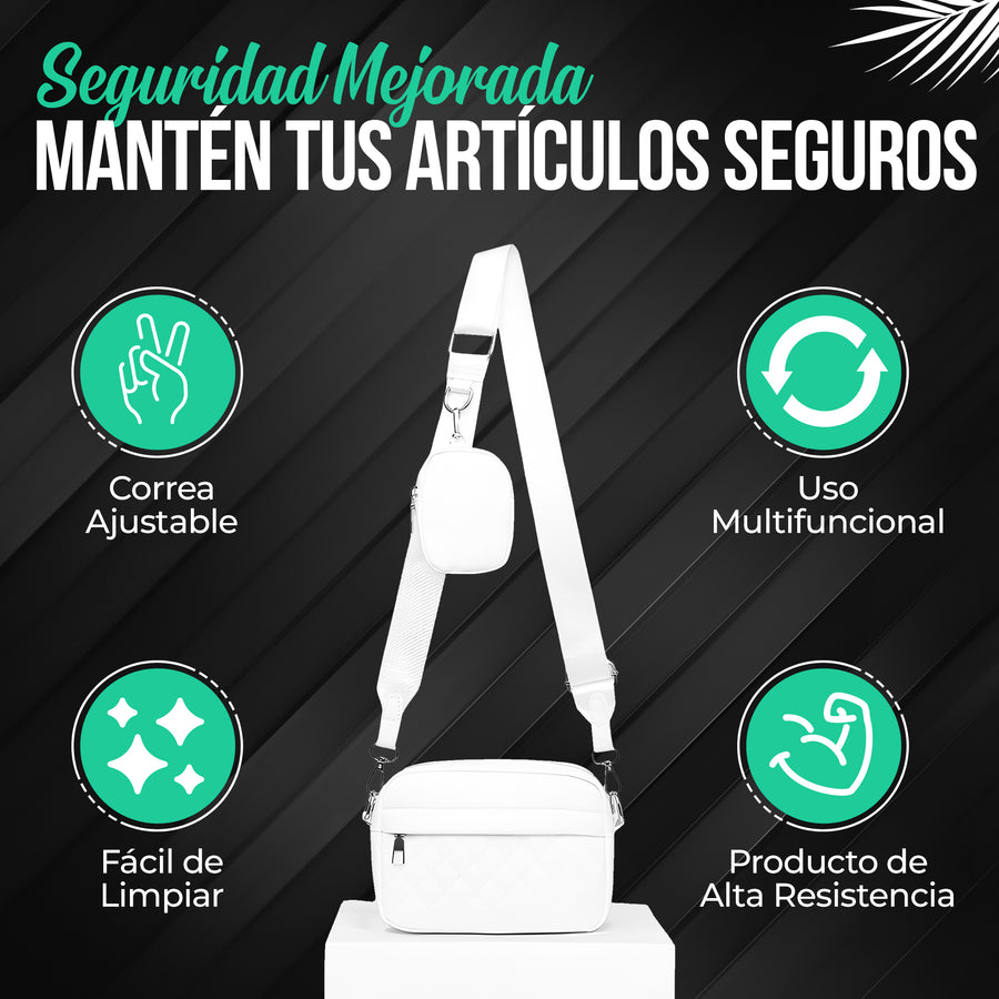 Bolso de Hombro Acolchado para Mujer con Monedero · Correa Ancha · Gran Capacidad color Blanco