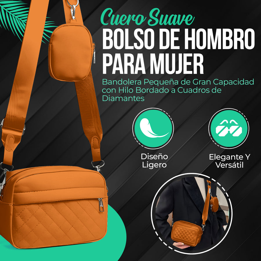 Bolso de Hombro Acolchado para Mujer con Monedero · Correa Ancha · Gran Capacidad color Camel